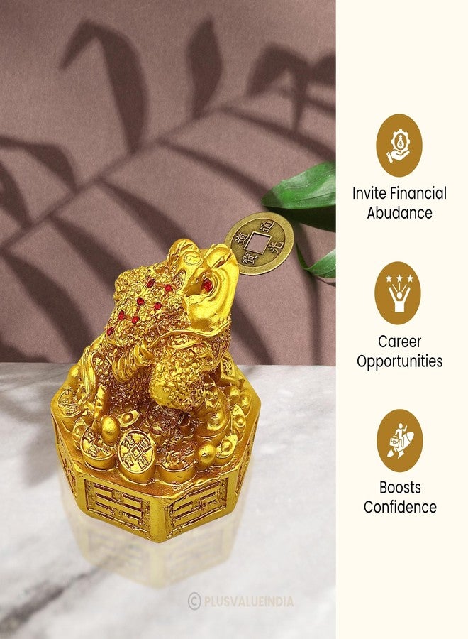 Plus Value Feng Shui Lucky Three Legged Money Frog with Coin in Mouth Toad Good Luck, Wealth, Prosperity, Success, Happiness, Positivity Home Office Decor Gifting (Golden, 3 Inches, Showpiece Statue) - Image 3